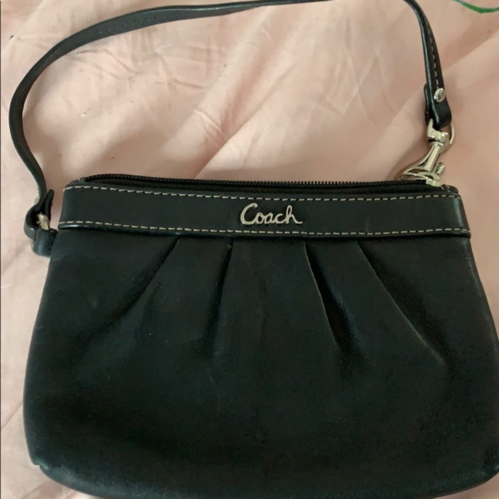Coach black leather wristlet